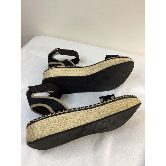 OTBT Women’s Leather and Textile Platform Black Sandal Size 8 - Picture 2 of 7